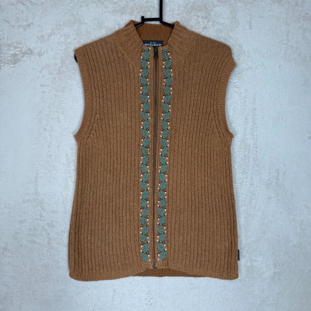Woolrich Embroidered Knit Zip Vest Brown Boho Western Folk Cottagecore Size L